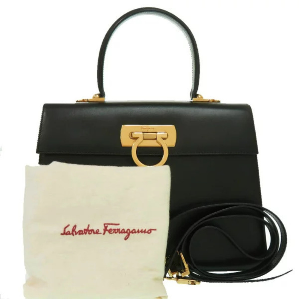 Salvatore Ferragamo Handbag Leather Gancini Black